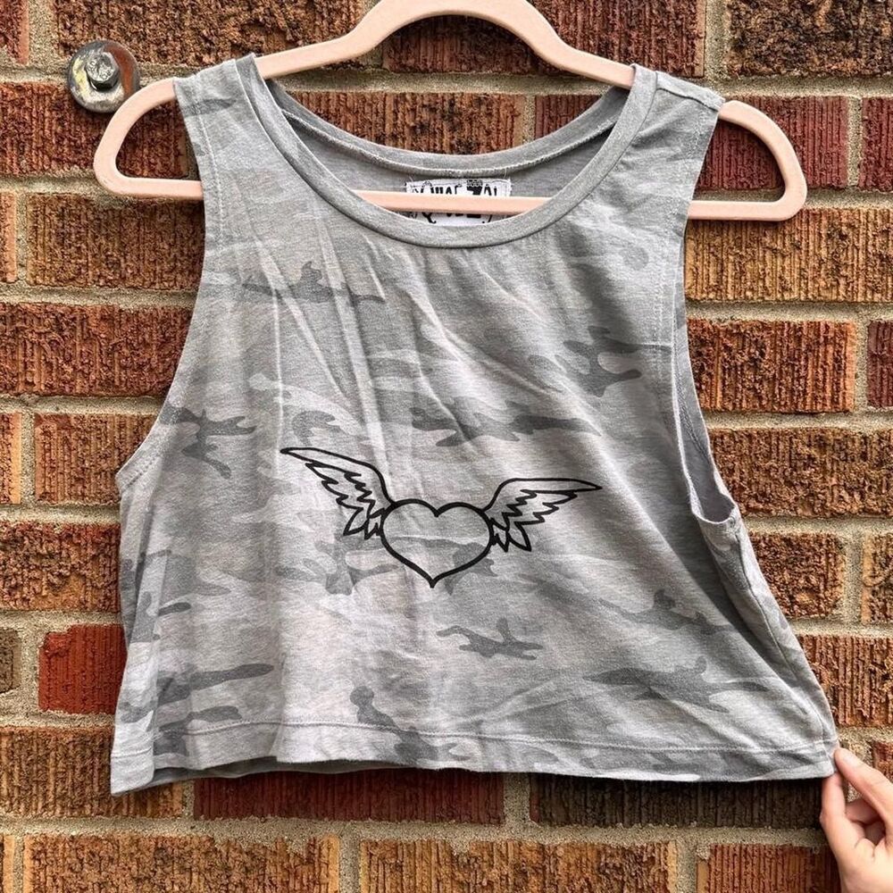 Y2K Women's Grey Camo Graphic Cropped Tank Top